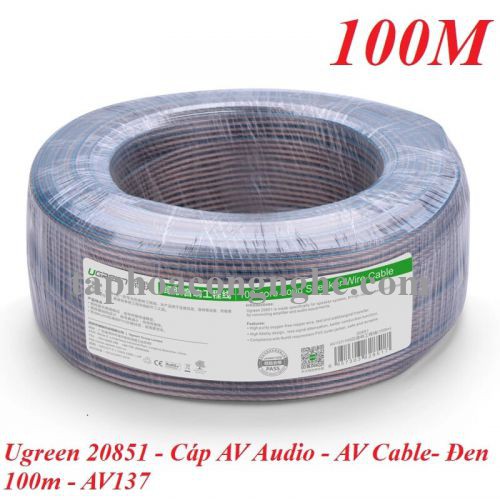 Ugreen 20851 100M Màu Đen Cáp âm thanh loa 100 tim AV137 30020851